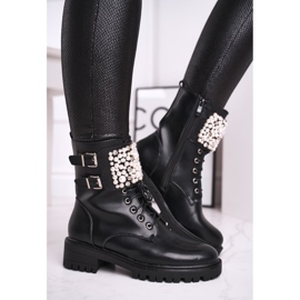 Marquiiz Bottines Femme à Talon Plat Noir Militaire Bemmer 2