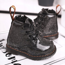 FRROCK Bottines Enfant Chaud avec une fermeture éclair Laqué Glitter Noir Mistor le noir 2
