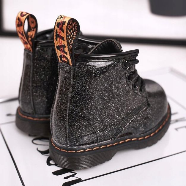 FRROCK Bottines Enfant Chaud avec une fermeture éclair Laqué Glitter Noir Mistor le noir 1