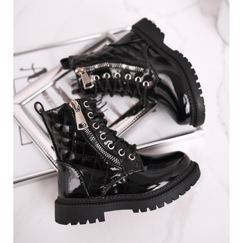 FRROCK Bottes Enfant Chauffées De Fourrure, Laqué Noir Say You le noir 1