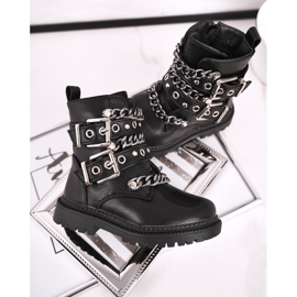 FRROCK Bottes Chaudes Enfant Avec Fermoirs Fourrure Noir Fun Time le noir 2