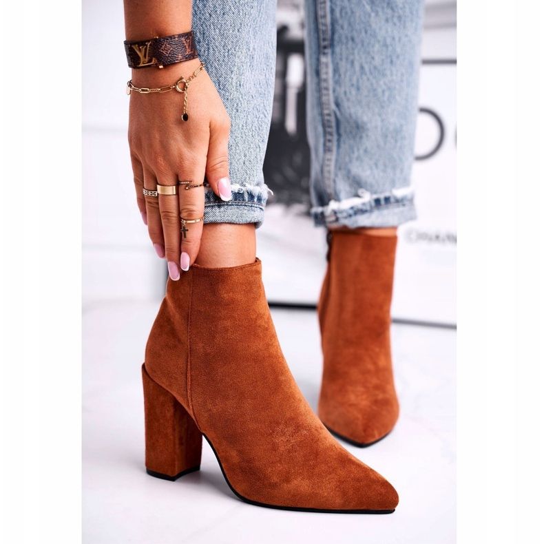 FW1 Boots femme à talon Suede Camel Sharks brun 1