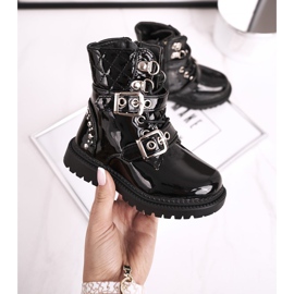 FRROCK Bottines Enfant Chauffées De Fourrure, Laqué Noir Dolly 1