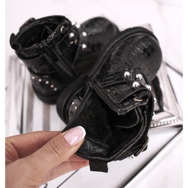 FRROCK Bottines Enfant Chauffées De Fourrure, Laquées Noir Mary 1