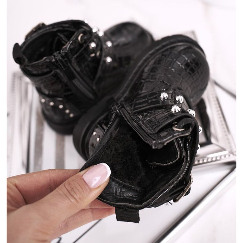 FRROCK Bottines Enfant Chauffées De Fourrure, Laquées Noir Mary le noir 1