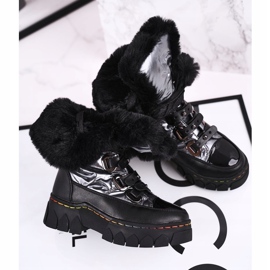 Apawwa Bottes de Neige Enfant Isolées Avec Fourrure Noir et Gris Turismo 1