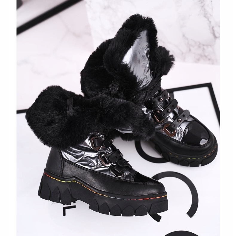 Apawwa Bottes de Neige Enfant Isolées Avec Fourrure Noir et Gris Turismo 1
