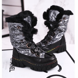 Apawwa Bottes de Neige Enfant Isolées Avec Fourrure Noir et Gris Turismo 2