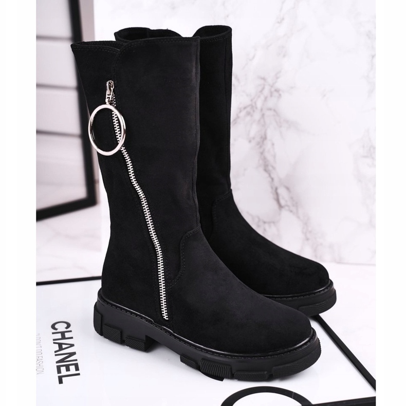 Apawwa Bottes Hautes Enfant Suede Warmed Noir Norabel 2