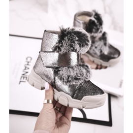 Apawwa Bottes Chaudes Enfant Velcro Fourrure Gris Husar 2