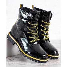 Goodin Trappeurs vernis noir jaune 2