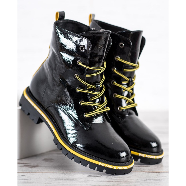 Goodin Trappeurs vernis le noir jaune 2