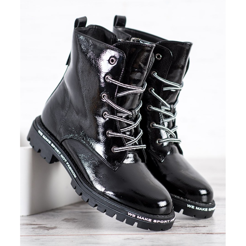 Goodin Trappeurs vernis blanc noir 2