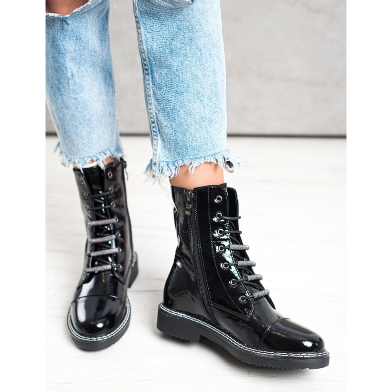 Goodin Bottines laquées à lacets noir 1