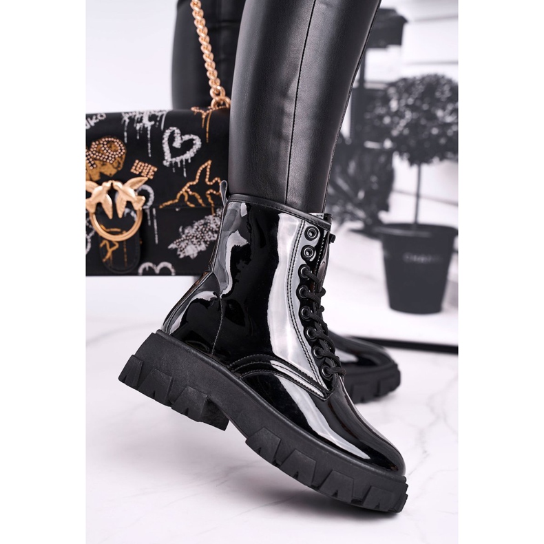 Sergio Todzi Bottines Femme Laquées Noir Linzo Trappers 1
