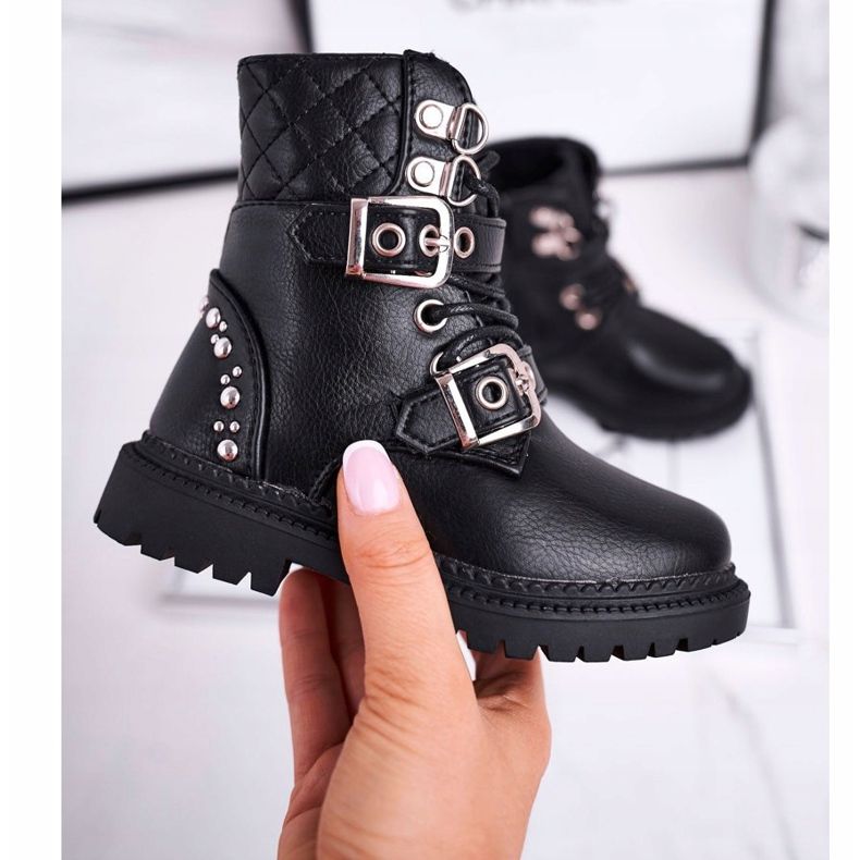 FRROCK Bottes Enfant Chauffées Avec Fourrure Noir Dolly doré 1