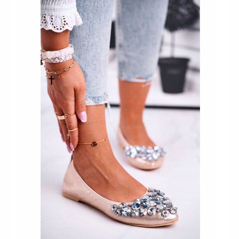 PS1 Ballerines Femme Avec Pierres De Cristal Doré d'or 1