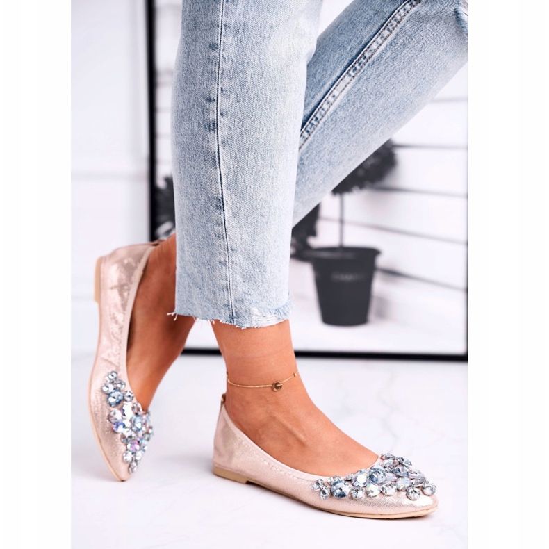 PS1 Ballerines Femme Avec Pierres De Cristal Doré d'or 2