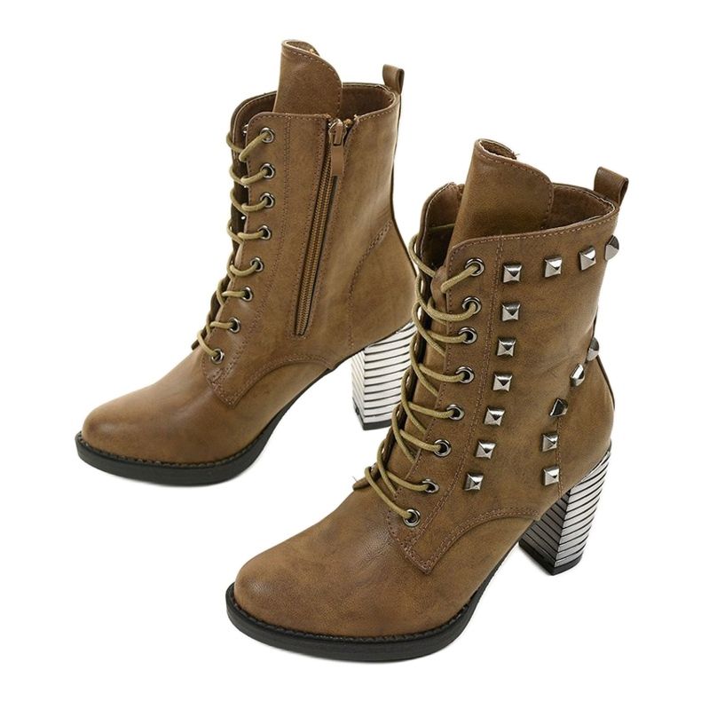 Bottes kaki sur le poteau en éco-cuir F117 vert 2