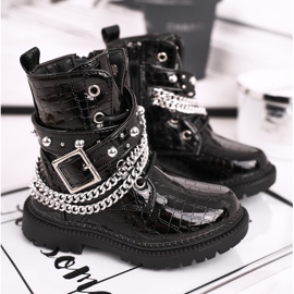 FRROCK Bottines Enfant Chauffées De Fourrure, Laqué Noir Dolly 1