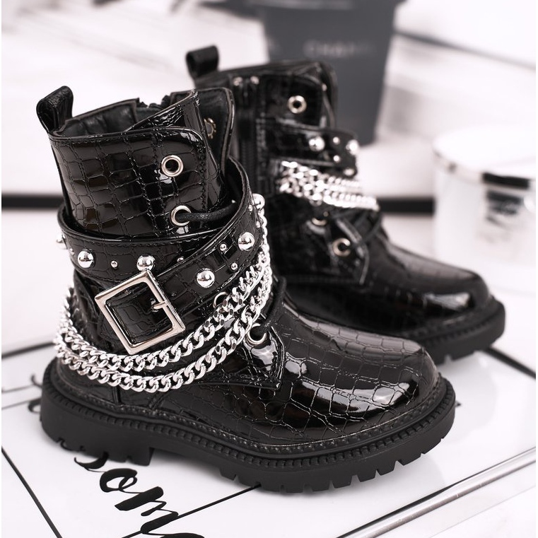 FRROCK Bottines Enfant Chauffées De Fourrure, Laqué Noir Dolly le noir 1