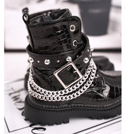 FRROCK Bottines Enfant Chauffées De Fourrure, Laqué Noir Dolly 2