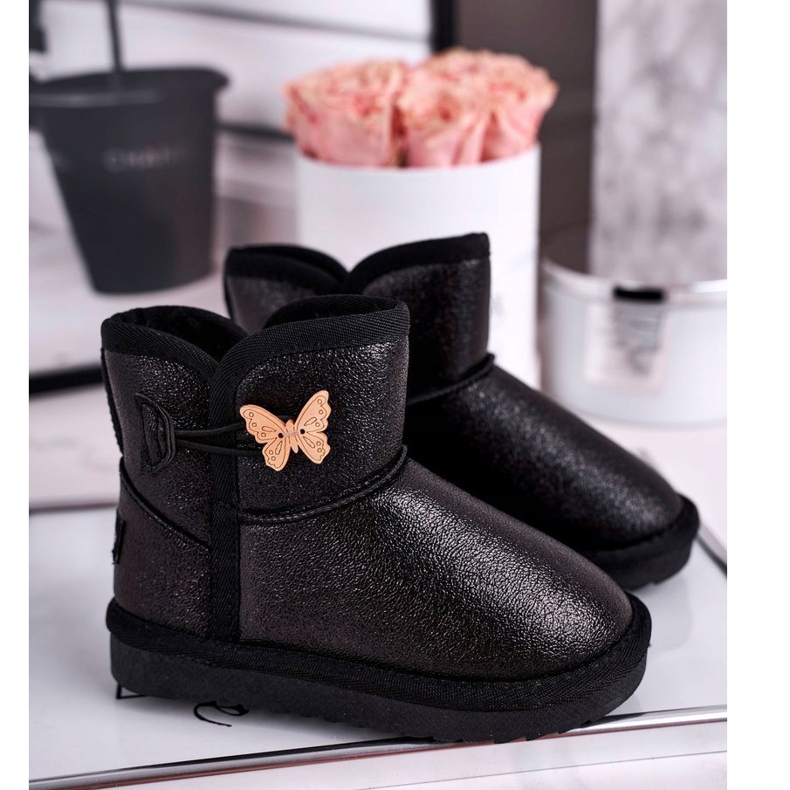 Apawwa Bottes de neige isolées pour enfants avec un papillon noir Cosmic le noir 1