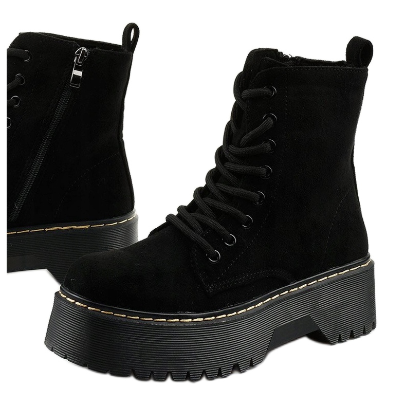 Bottines noires à lacets en daim Cataela le noir 1