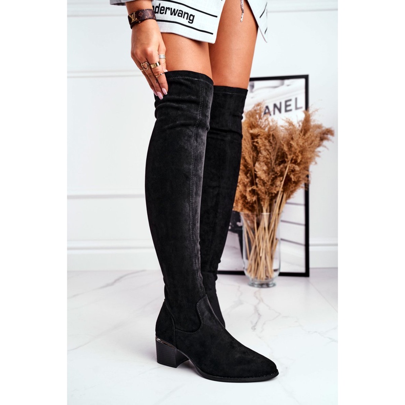 FRBS Bottes Au Genou Femme Eco-Suede Noir Indigo 1