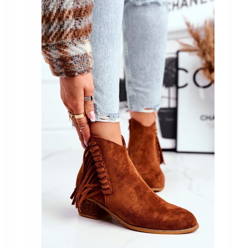 Bottines Femme À Talons Hauts À Franges Cowboy Camel Mirage brun 1