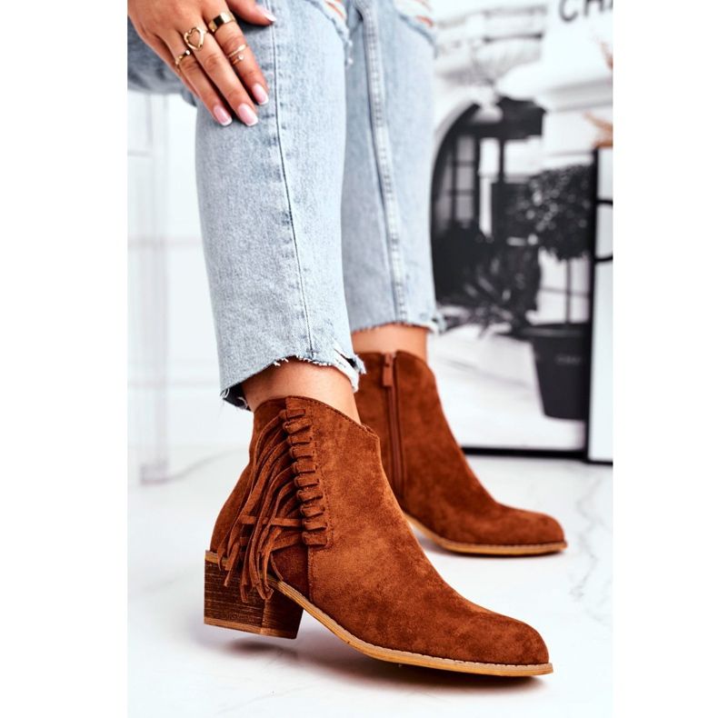Bottines Femme À Talons Hauts À Franges Cowboy Camel Mirage brun 2