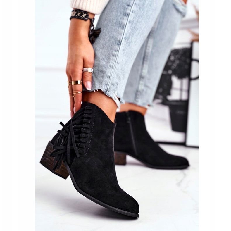 Bottines Femme Talon Avec Franges Bottines Cowboy Mirage Noir le noir 1
