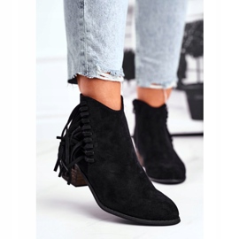 Bottines Femme Talon Avec Franges Bottines Cowboy Mirage Noir 2