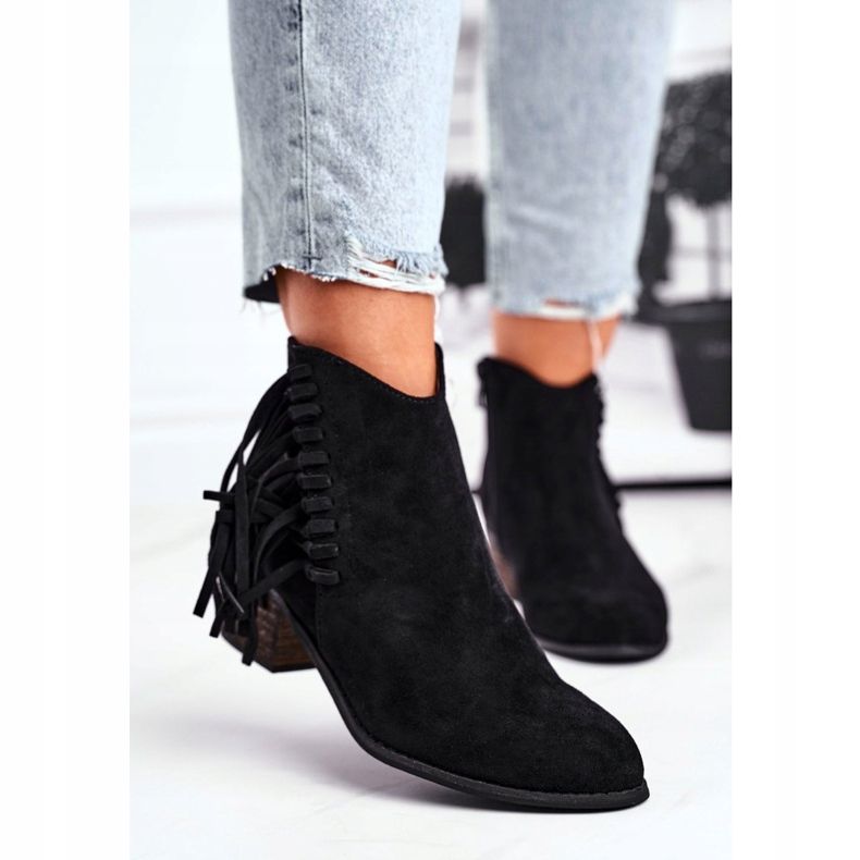 Bottines Femme Talon Avec Franges Bottines Cowboy Mirage Noir le noir 2