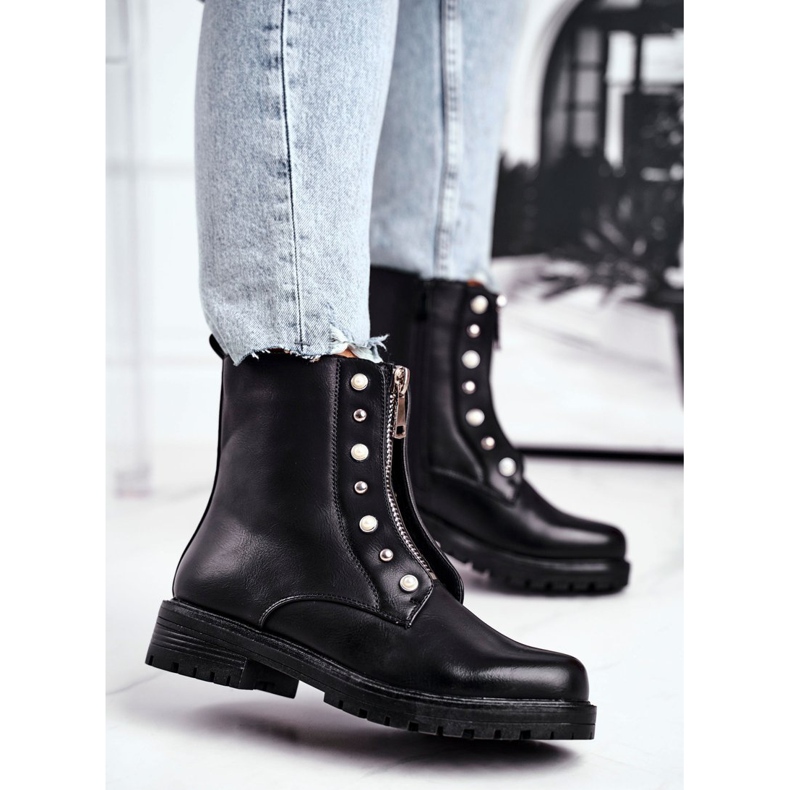 Bottes chaudes Black Hypnotized pour femmes avec fermeture éclair à l'avant le noir 1