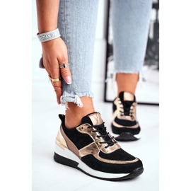 Vinceza Chaussures de sport pour femmes en cuir noir et or 21-7777 1