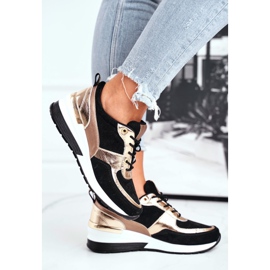 Vinceza Chaussures de sport pour femmes en cuir noir et or 21-7777 2