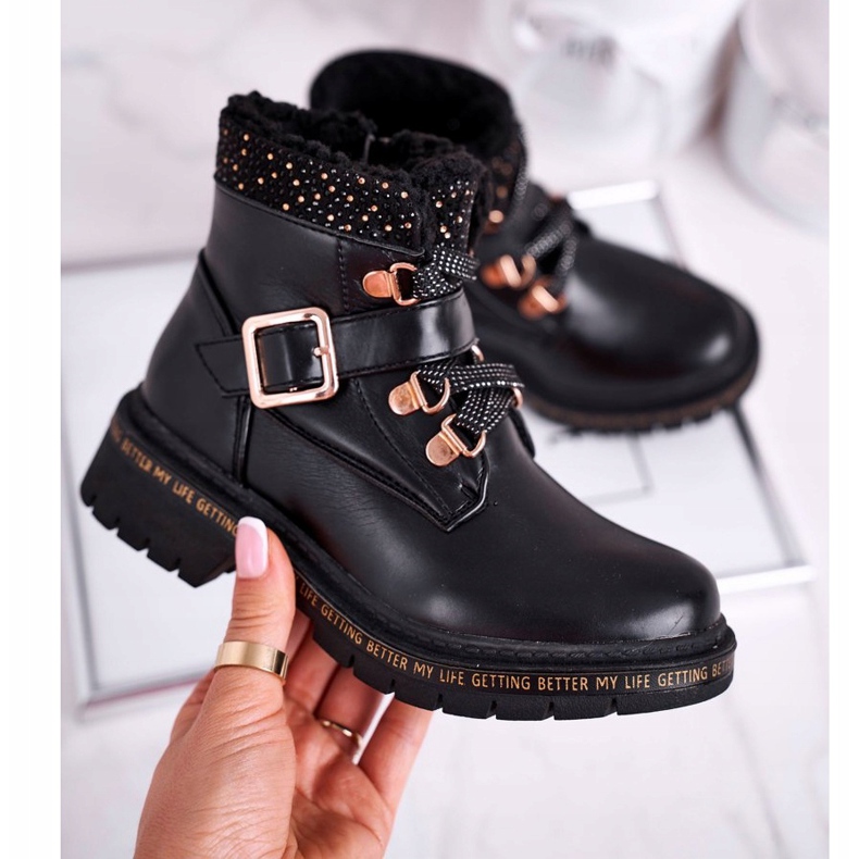 Bottines pour enfants Black Rhythm avec peau de mouton noir 2