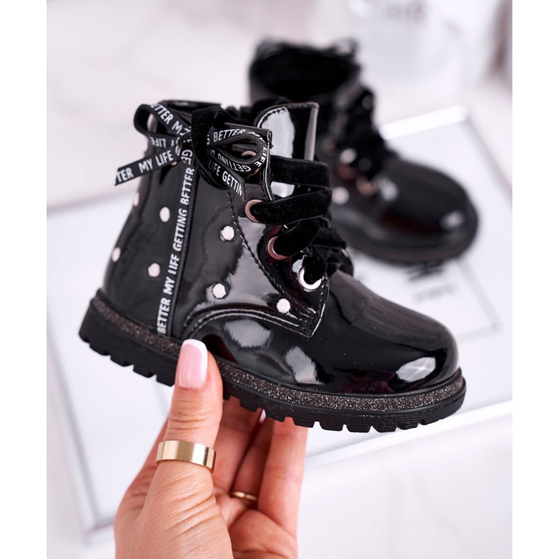 Bottines isolées laquées noires pour enfants Essie le noir 2