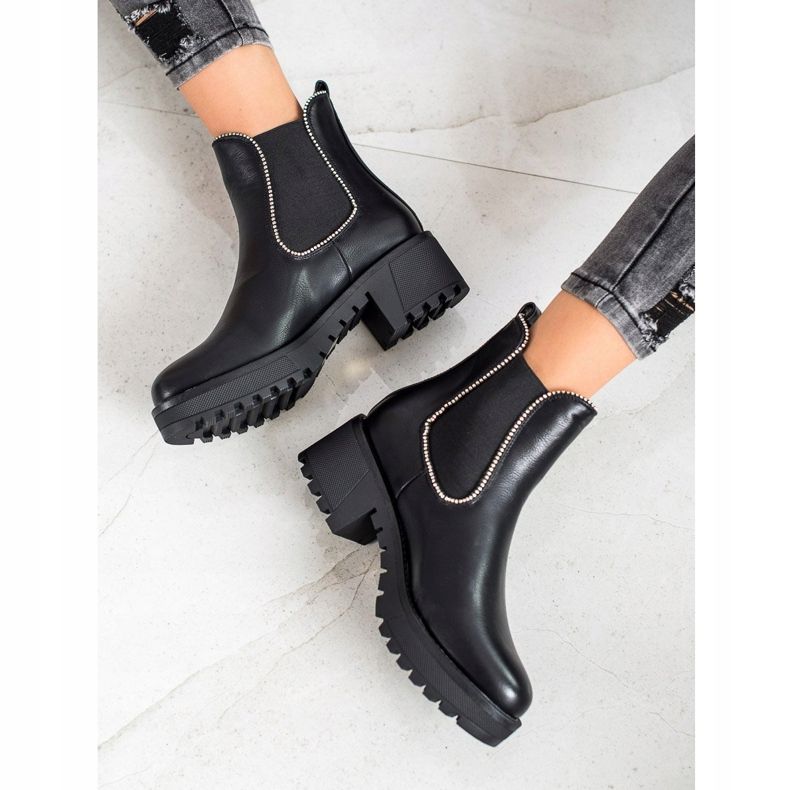 SHELOVET Bottines Chelsea avec zircone cubique le noir 1