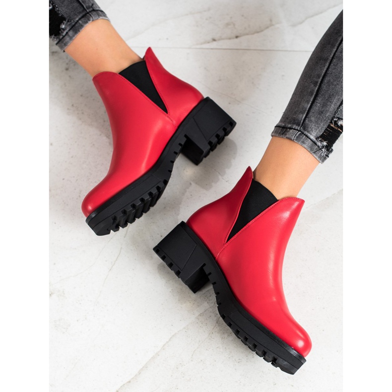 Super Mode Bottines à enfiler en cuir écologique rouge 1