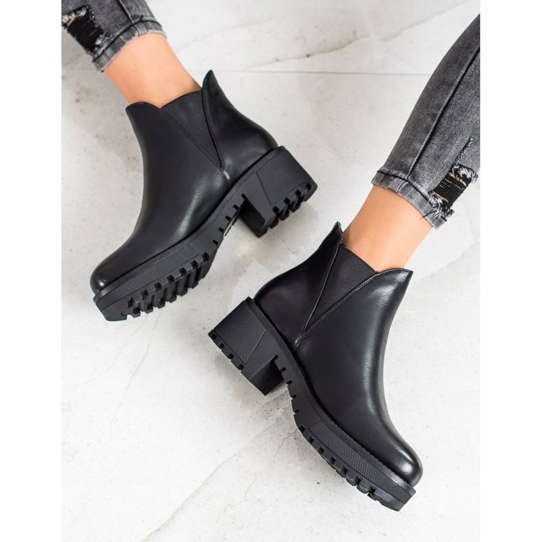Super Mode Bottines à enfiler en cuir écologique noir 2