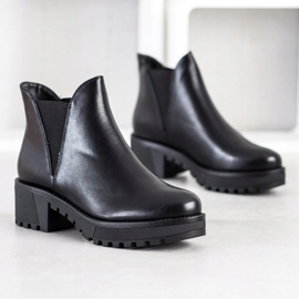 Super Mode Bottines à enfiler en cuir écologique noir 1
