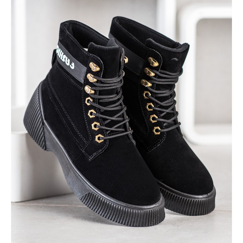 Weide Bottines nouées à la mode le noir 1