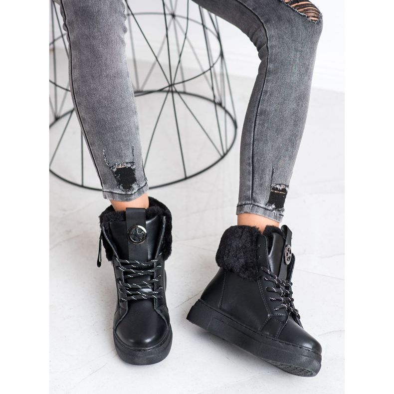 Weide Bottines Nouées Avec Fourrure noir 2