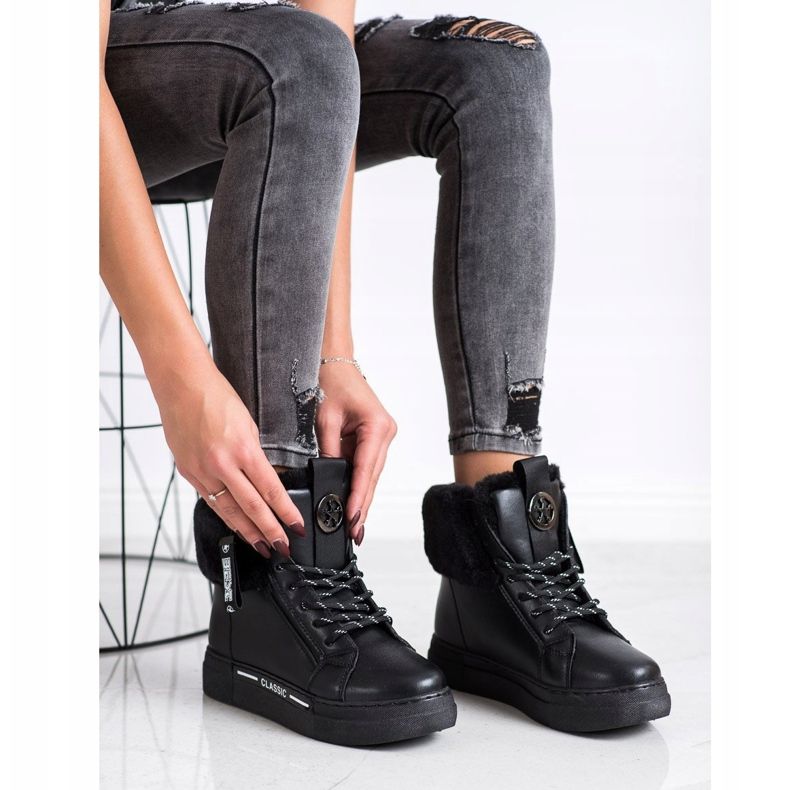 Weide Bottines Nouées Avec Fourrure noir 1