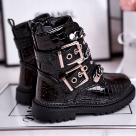 FRROCK Bottes Chaudes Enfants Avec Boucles Imprimées Noir Fun Time 1