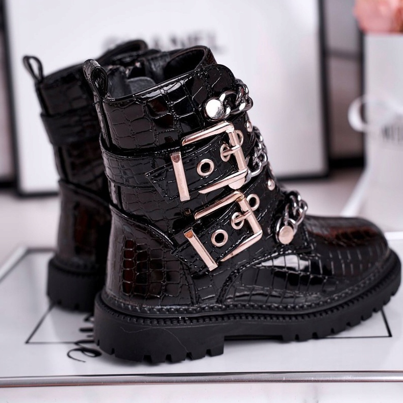 FRROCK Bottes Chaudes Enfants Avec Boucles Imprimées Noir Fun Time le noir 1