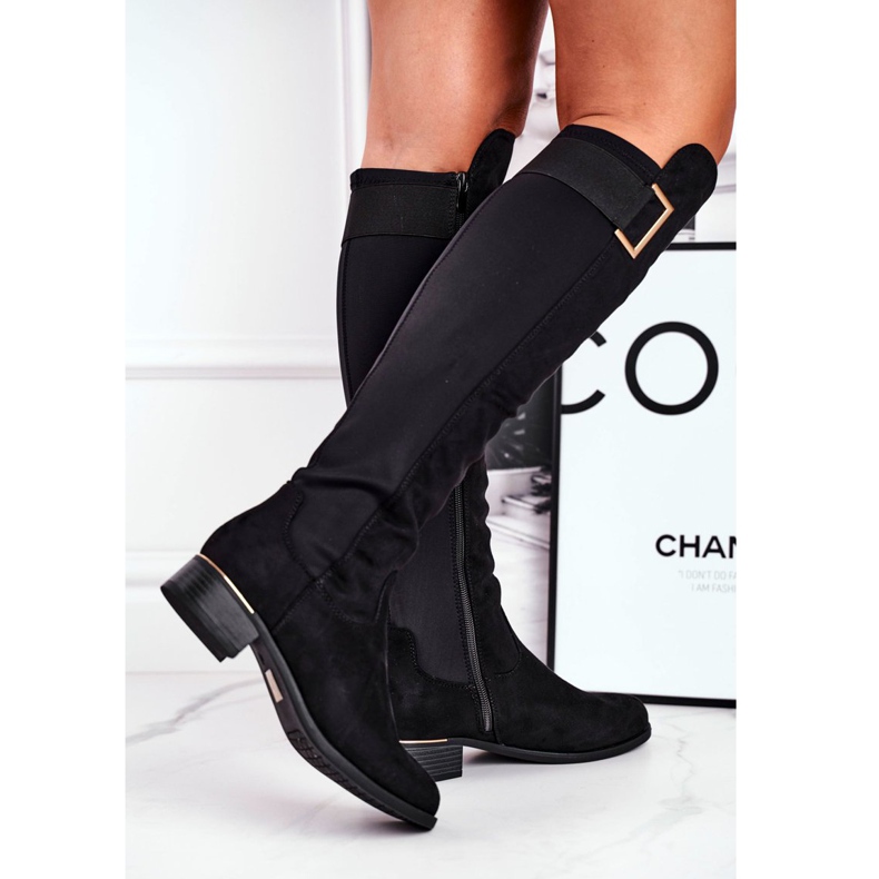 EVE Bottes hautes femme daim / lycra noir Nash le noir 2