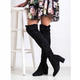 SHELOVET Bottes hautes en daim le noir 1